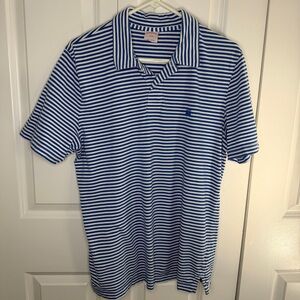 Brooks Brothers 1818 Polo Size Large Blue White Striped 100% Cotton Rugby Knit